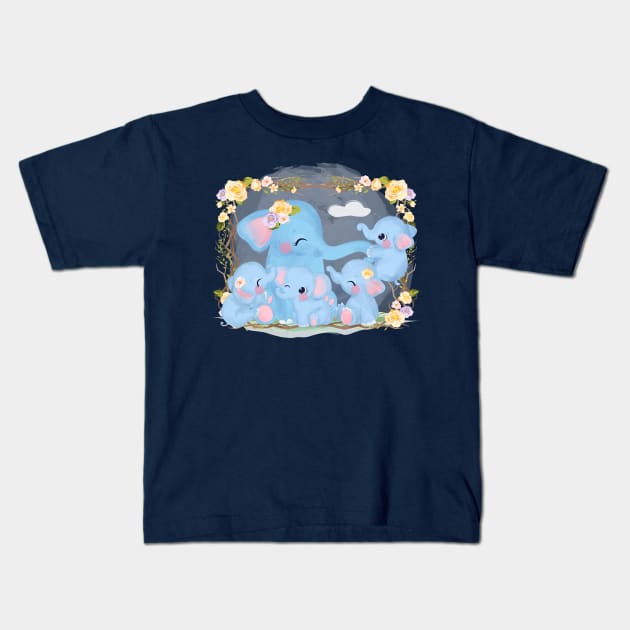 elephant family cartoon Kids T-Shirt by Mako Design 